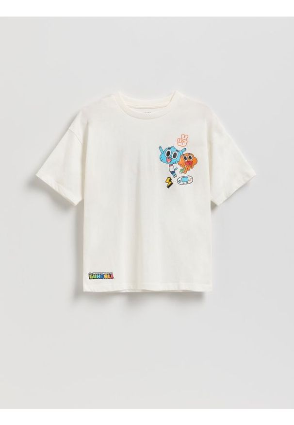 Reserved - T-shirt Niesamowity Świat Gumballa - złamana biel. Materiał: dzianina, bawełna