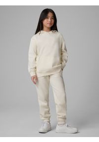 4f - 4F Spodnie dresowe joggery dziewczęce - białe 140 (9-10 lat). Okazja: na co dzień. Kolor: biały. Materiał: dresówka. Sezon: lato. Styl: casual, sportowy #1