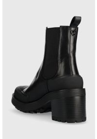 Love Moschino sztyblety skórzane damskie kolor czarny na słupku. Nosek buta: okrągły. Kolor: czarny. Materiał: skóra. Obcas: na słupku. Wysokość obcasa: średni #2