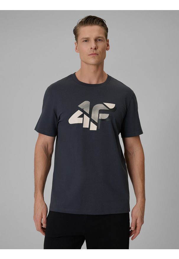 4f - 4F T-shirt regular z nadrukiem męski - szary L. Okazja: na co dzień. Kolor: szary. Materiał: materiał, bawełna. Wzór: nadruk. Styl: casual