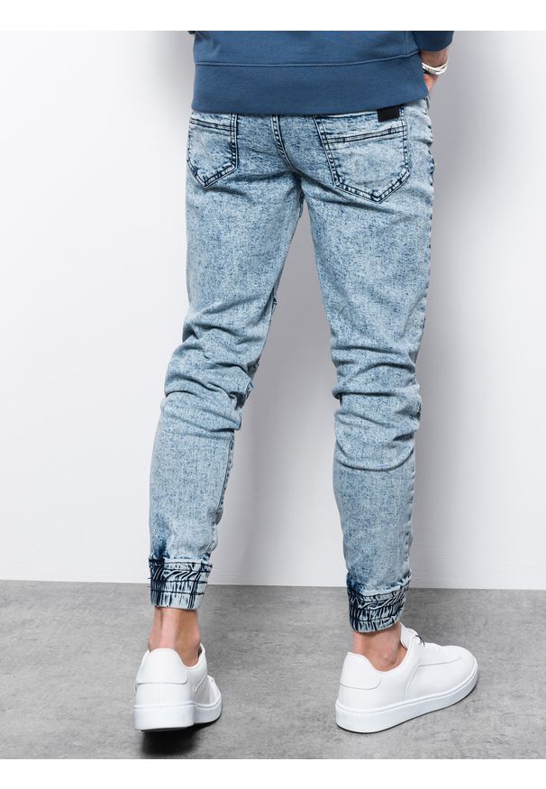 Ombre Clothing - Spodnie męskie jeansowe joggery P1056 - jasnoniebieskie - XXL. Kolor: niebieski. Materiał: jeans