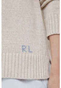 Polo Ralph Lauren sweter bawełniany kolor beżowy lekki. Typ kołnierza: polo. Kolor: beżowy. Materiał: bawełna. Długość rękawa: długi rękaw. Długość: długie. Styl: klasyczny #2