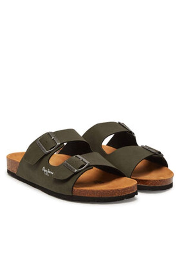 Pepe Jeans Klapki PMS90110 Khaki. Kolor: brązowy. Materiał: skóra