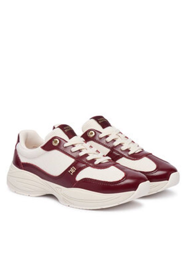 TOMMY HILFIGER - Tommy Hilfiger Sneakersy Modern Runner Shiny Leather FW0FW09413 Bordowy. Kolor: czerwony. Materiał: skóra