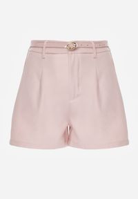 Born2be - Różowe Eleganckie Szorty z Wysokim Stanem i Wąskim Paskiem z Klamrą Rissarah. Okazja: na co dzień. Stan: podwyższony. Kolor: różowy. Wzór: gładki. Styl: elegancki #7