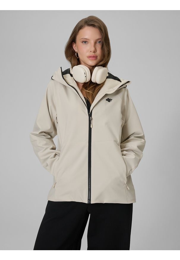 4f - 4F Kurtka przejściowa membrana 5000 damska - beżowa M. Okazja: na co dzień. Kolor: beżowy. Długość rękawa: raglanowy rękaw. Styl: casual