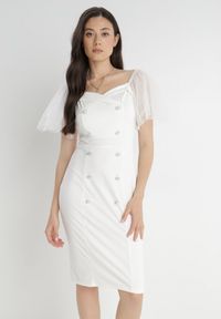 Born2be - Biała Sukienka z Bawełny Oreina. Kolor: biały. Materiał: bawełna. Styl: elegancki, wizytowy. Długość: mini #1