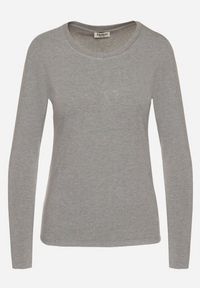 Born2be - Szara Bluzka Typu Longsleeve z Okrągłym Dekoltem Unelessa. Kolor: szary. Materiał: jeans. Długość rękawa: długi rękaw. Styl: elegancki, klasyczny #5