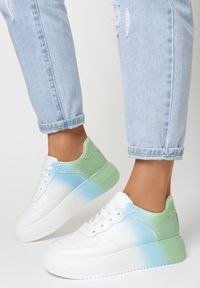Born2be - Biało-Zielone Sneakersy Endaris. Zapięcie: sznurówki. Kolor: biały. Materiał: materiał. Szerokość cholewki: normalna. Wzór: kolorowy #4