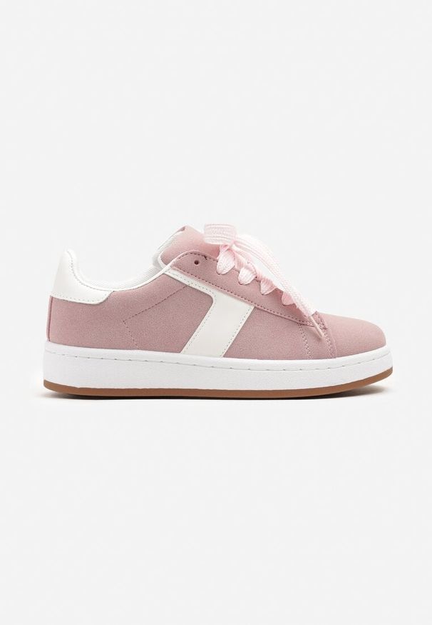 Renee - Różowe Sneakersy z Geometrycznym Motywem Taniffia. Okazja: na co dzień, na spacer. Zapięcie: sznurówki. Kolor: różowy. Materiał: jeans. Wzór: geometria. Obcas: na płaskiej podeszwie. Sport: turystyka piesza