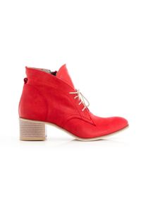 Zapato - sznurowane botki na 5 cm klocku - skóra naturalna - model 482 - kolor czerwony retro. Kolor: czerwony. Materiał: skóra. Styl: retro