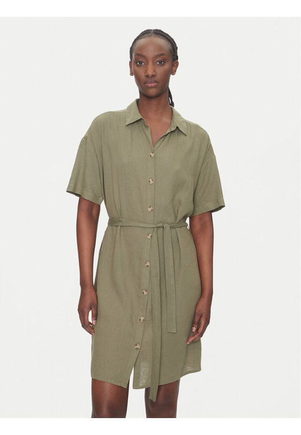 Vero Moda Sukienka koszulowa Thea 10333791 Zielony Loose Fit. Kolor: zielony. Materiał: len. Typ sukienki: koszulowe