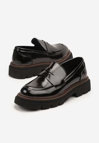 Born2be - Czarne Lakierowane Półbuty w Stylu Mokasynów Rivzakia. Okazja: na co dzień. Kolor: czarny. Materiał: lakier. Styl: klasyczny, casual #4