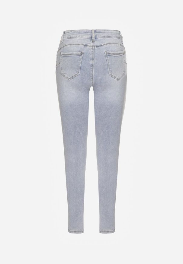 Renee - Jasnoniebieskie Jeansy z Bawełną Skinny Push Up Yastebia. Okazja: na co dzień. Stan: podwyższony. Kolor: niebieski. Wzór: aplikacja. Styl: elegancki, casual