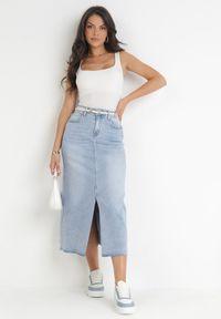 Born2be - Jasnoniebieska Jeansowa Spódnica Maxi z Wysokim Stanem Nicyela. Stan: podwyższony. Kolor: niebieski. Materiał: jeans #4