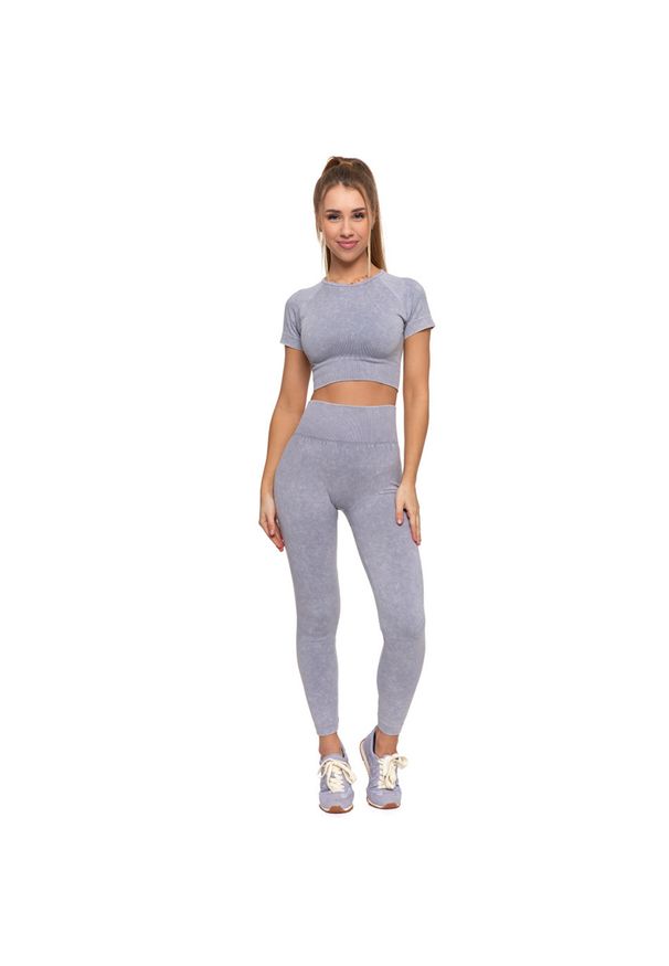 Szary Damski Komplet Top + Legginsy Moraj. Okazja: na co dzień, na spacer. Kolor: szary. Długość rękawa: krótki rękaw. Długość: krótkie. Styl: sportowy, wizytowy, casual
