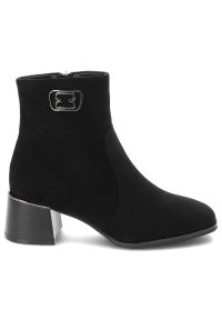 BESTELLE - Czarne Botki Bestelle Eleganckie Buty Damskie. Okazja: na co dzień, do pracy, na spotkanie biznesowe. Kolor: czarny. Materiał: jeans, syntetyk, futro, materiał. Obcas: na obcasie. Styl: elegancki. Wysokość obcasa: średni #8