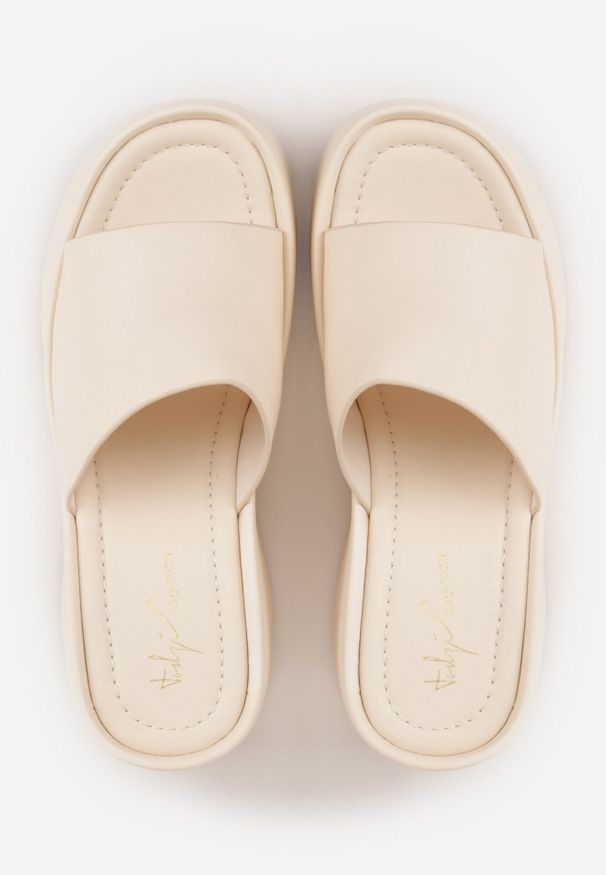 Born2be - Beżowe Klapki w Stylu Casual na Platformie z Koturnem Penoris. Okazja: na co dzień. Kolor: beżowy. Materiał: jeans, len. Sezon: lato. Obcas: na koturnie. Styl: casual