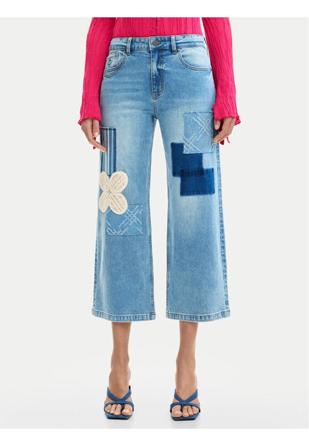 Desigual Jeansy Patch Crochet 26SWDD24 Kolorowy Straight Fit. Wzór: kolorowy