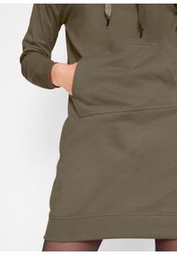 Sukienka dresowa z kapturem bonprix ciemnooliwkowy. Typ kołnierza: kaptur. Kolor: zielony. Materiał: dresówka #3