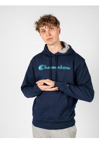 Champion - Bluza trekking męska Hoodie. Kolor: niebieski. Materiał: bawełna, poliester. Wzór: nadruk. Sport: turystyka piesza