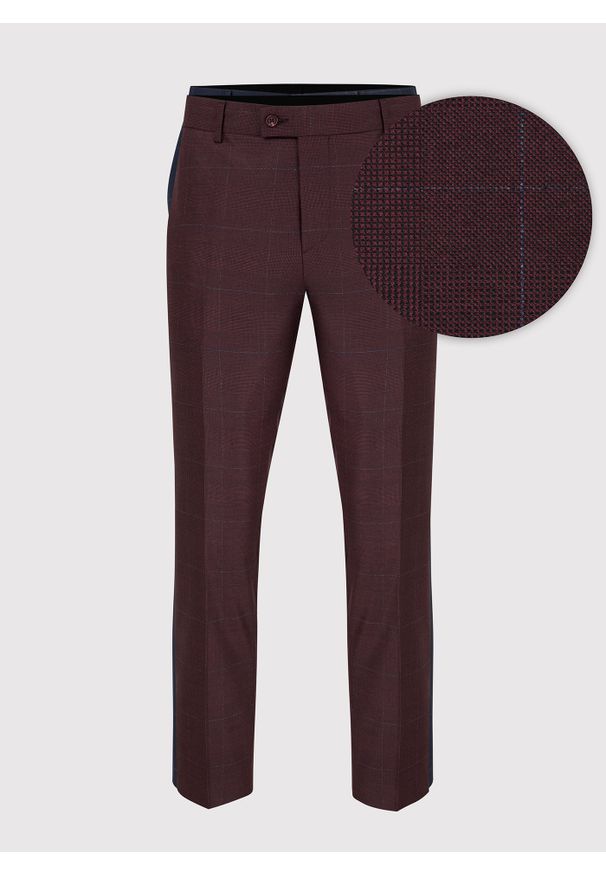 Pako Lorente - PAKO LORENTE – Bordowe spodnie garniturowe w subtelną kratę. Kolor: czerwony. Materiał: poliester, wiskoza, elastan