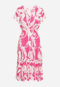 Born2be - Różowa Sukienka z Bawełny Ozdobiona Guzikami i Geometrycznym Wzorem Talissea. Okazja: na co dzień. Typ kołnierza: dekolt w kształcie V. Kolor: różowy. Materiał: bawełna. Wzór: aplikacja, geometria. Sezon: lato. Styl: casual #7