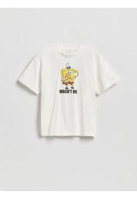 Reserved - T-shirt SpongeBob - złamana biel. Materiał: dzianina, bawełna #1