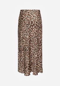Renee - Brązowa Spódnica High Waist ze Zwierzęcym Printem i Gumką w Talii Dimella. Stan: podwyższony. Kolor: brązowy. Materiał: jedwab, wiskoza. Wzór: motyw zwierzęcy, nadruk. Styl: elegancki, klasyczny, wizytowy #4