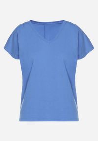 Born2be - Niebieski Bawełniany T-shirt z Trójkątnym Dekoltem Linarosea. Okazja: na co dzień. Kolor: niebieski. Materiał: bawełna. Styl: casual #6