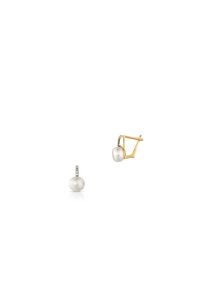 W.KRUK - Kolczyki złote bicolor z perłami i cyrkoniami. Materiał: złote. Kolor: złoty. Wzór: aplikacja. Kamień szlachetny: cyrkonia, perła