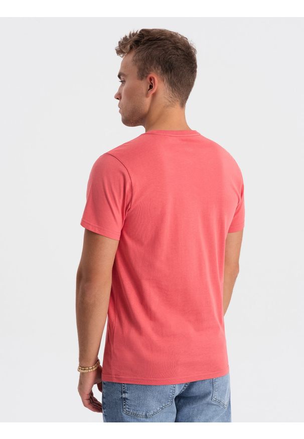 Ombre Clothing - T-shirt męski klasyczny bawełniany BASIC - różowy V11 OM-TSBS-0146 - M. Kolor: różowy. Materiał: bawełna. Styl: klasyczny
