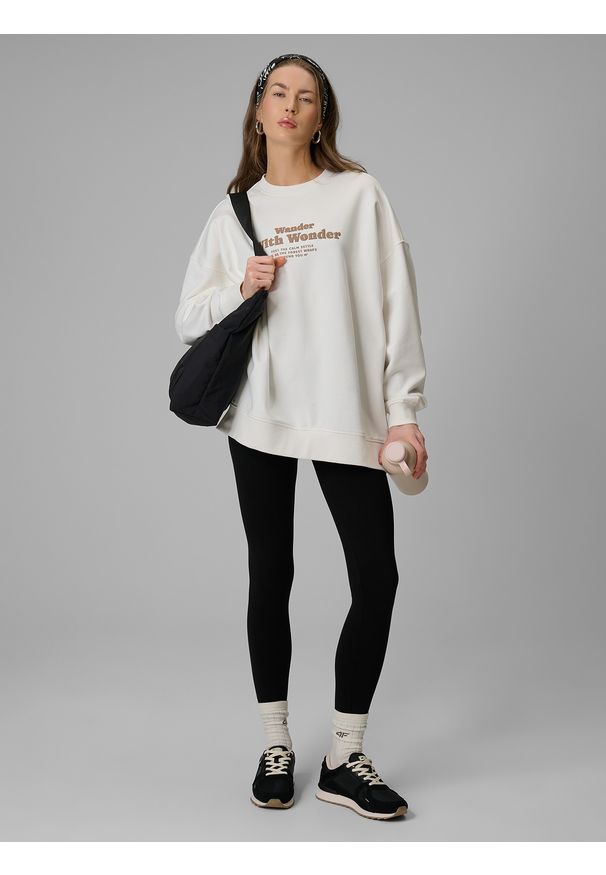 4f - 4F Legginsy dzianinowe damskie - czarne S. Okazja: na co dzień. Stan: podwyższony. Kolor: czarny. Materiał: dzianina. Wzór: gładki, jednolity, ze splotem. Styl: casual, sportowy