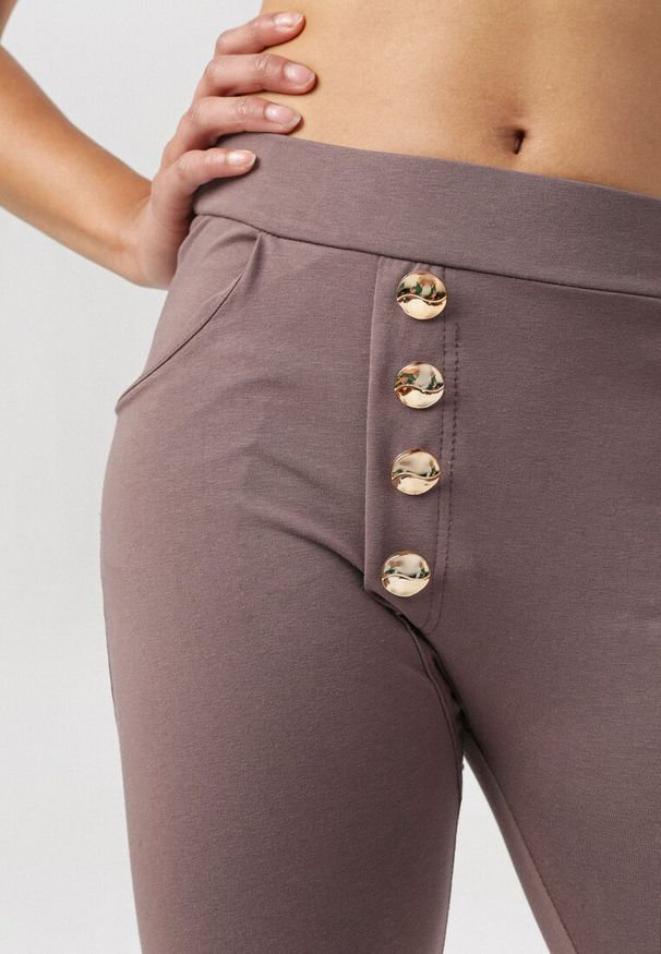 Born2be - Brązowe Legginsy Urileli. Kolor: brązowy. Materiał: guma, bawełna. Styl: sportowy