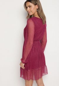 Born2be - Fioletowa Sukienka z Wiskozy Ozdobiona Metaliczną Nicią Meliorea. Kolor: fioletowy. Materiał: wiskoza. Wzór: aplikacja. Styl: klasyczny, elegancki #6