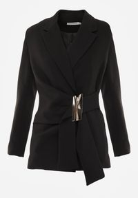 Born2be - Czarna Taliowana Marynarka z Wiskozą z Marszczeniem i Aplikacją przy Wiązaniu Alyndra. Okazja: na spotkanie biznesowe, do pracy. Kolor: czarny. Materiał: wiskoza. Wzór: aplikacja. Styl: biznesowy, elegancki, wizytowy #7