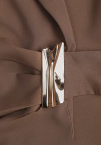 Born2be - Brązowa Taliowana Marynarka z Wiskozą z Marszczeniem i Aplikacją przy Wiązaniu Alyndra. Okazja: na spotkanie biznesowe, do pracy. Kolor: brązowy. Materiał: wiskoza. Wzór: aplikacja. Styl: biznesowy, elegancki, wizytowy #6