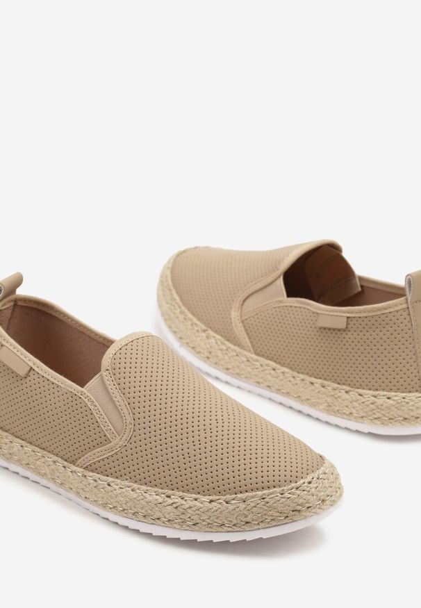 Born2be - Ciemnobeżowe Tenisówki Mokasyny Ażurowe z Plecionką Saralina. Okazja: na co dzień. Kolor: beżowy. Materiał: jeans. Wzór: ażurowy. Styl: klasyczny, elegancki, casual