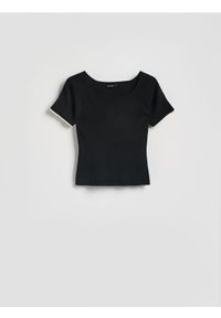 Reserved - Sweter z krótkim rękawem - czarny. Kolor: czarny. Materiał: dzianina, wiskoza. Długość rękawa: krótki rękaw. Długość: krótkie