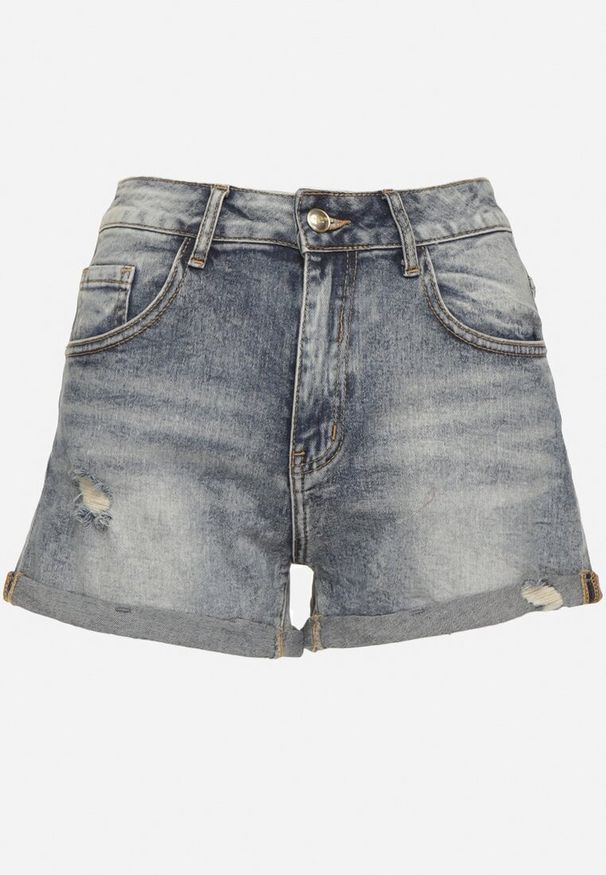 Born2be - Jasnoniebieskie Bawełniane Szorty Jeansowe z Przetarciami i Wysokim Stanem Yastorea. Okazja: na spacer. Stan: podwyższony. Kolor: niebieski. Materiał: jeans, bawełna. Sezon: lato. Styl: elegancki