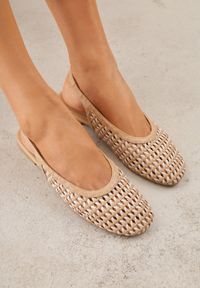 Born2be - Ciemnobeżowe Baleriny z Odkrytą Piętą i Plecioną Cholewką Elledra. Okazja: na co dzień. Kolor: brązowy. Materiał: jeans. Styl: casual, elegancki, boho #2