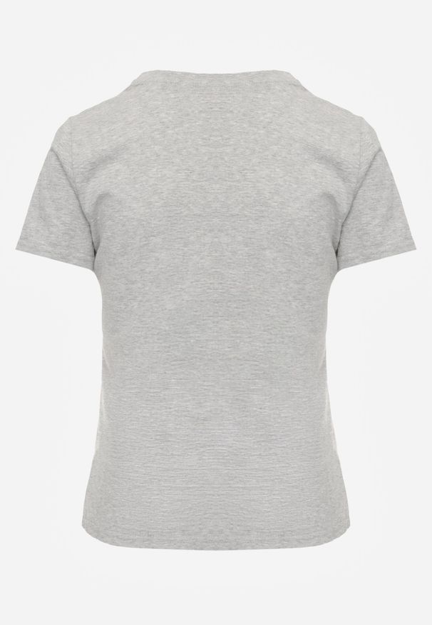 Born2be - Szary Bawełniany T-shirt w Klasycznym Stylu Nedila. Kolor: szary. Materiał: bawełna. Długość: długie. Styl: klasyczny