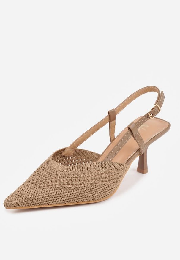 Renee - Ciemnobeżowe Ażurowe Sandały na Szpilce Slingback Erilise. Zapięcie: sprzączka. Kolor: beżowy. Wzór: ażurowy. Obcas: na szpilce. Styl: elegancki