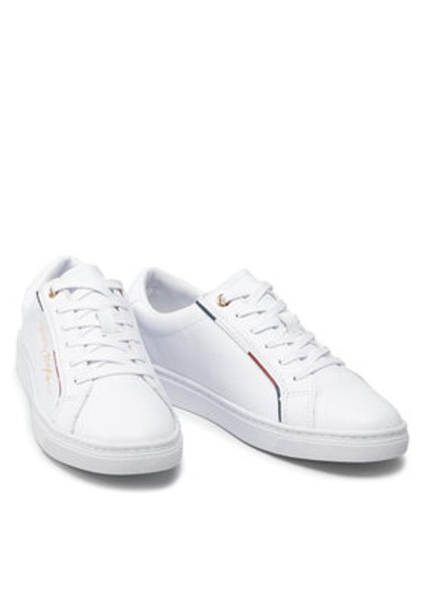 TOMMY HILFIGER - Tommy Hilfiger Sneakersy Signature Sneaker FW0FW06322 Biały. Kolor: biały. Materiał: skóra