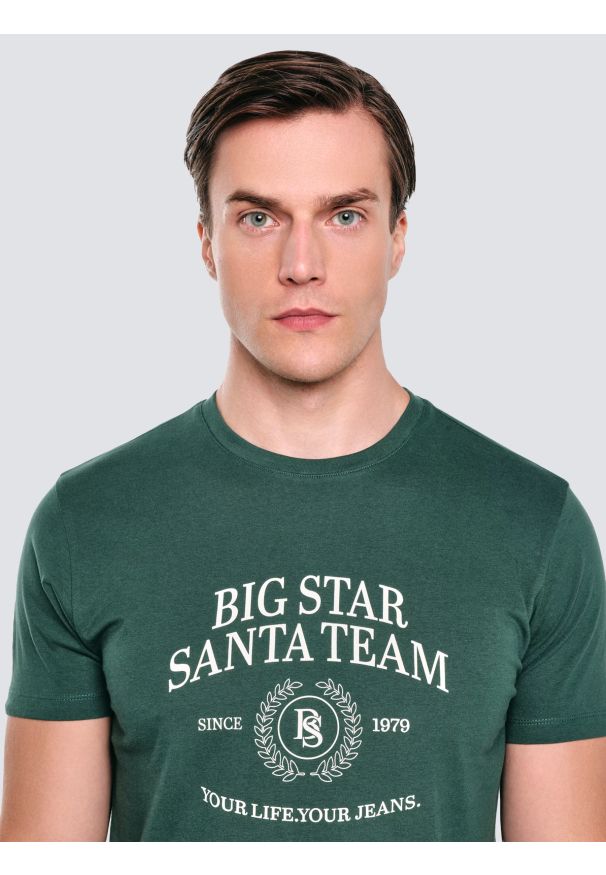 Big-Star - Koszulka męska z nadrukiem zielona Marr 304. Okazja: na co dzień. Kolor: zielony. Materiał: bawełna, dzianina. Wzór: nadruk. Sezon: zima. Styl: casual, klasyczny, wizytowy