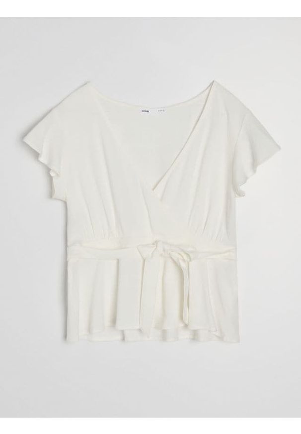 Sinsay - Bluzka z domieszką lnu - kremowy. Kolor: kremowy. Materiał: len