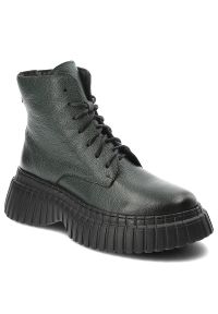 Zielone Botki Armodo Ciepłe Obuwie Damskie. Okazja: na co dzień. Kolor: zielony. Materiał: skóra. Styl: casual #1