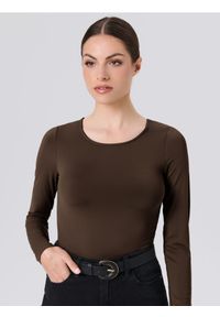Sinsay - Body z długimi rękawami - brązowy. Kolor: brązowy. Długość rękawa: długi rękaw. Długość: długie