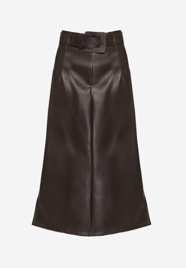 Born2be - Brązowa Spódnica Ołówkowa z Imitacji Skóry z Paskiem z Dużą Klamrą Rewedia. Okazja: na spotkanie biznesowe, do pracy, na co dzień. Kolor: brązowy. Materiał: skóra. Styl: casual, klasyczny, biznesowy