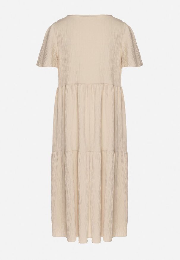 Born2be - Jasnobeżowa Wiskozowa Sukienka Rozkloszowana z Dekoltem V Natilenia. Okazja: na co dzień. Kolor: beżowy. Materiał: wiskoza. Styl: klasyczny, casual, elegancki